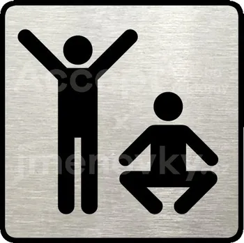 Informační tabulka Stříbrný piktogram "tělocvična" s černým textem a rámečkem - 80 x 80 mm