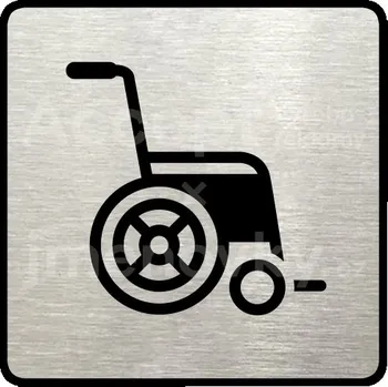 Informační tabulka Stříbrný piktogram "invalidní vozík" s černým textem a rámečkem - 80 x 80 mm