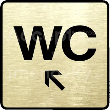 Informační tabulka Zlatý piktogram "WC vlevo dolů" s černým textem a rámečkem - 80 x 80 mm
