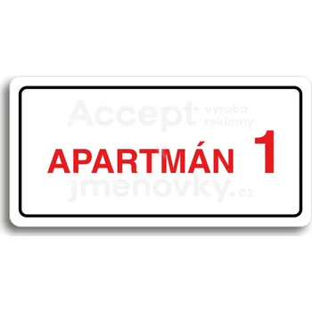 Značení Bílý piktogram "APARTMÁN 1 II" s červeným textem a rámečkem&nbsp;-