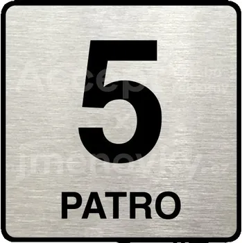 Informační tabulka Stříbrný piktogram "5 patro" s černým textem a rámečkem -