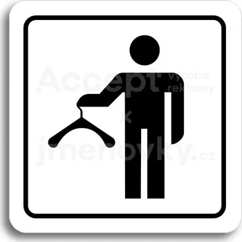 Informační tabulka Bílý piktogram "převlékací box VI" s černým textem a rámečkem -