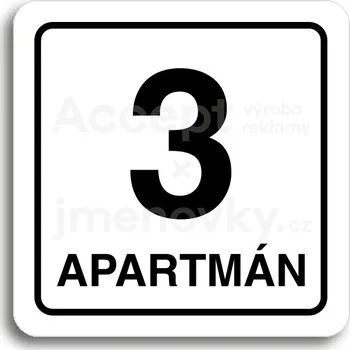 Značení Bílý piktogram "3 apartmán" s černým textem a rámečkem -
