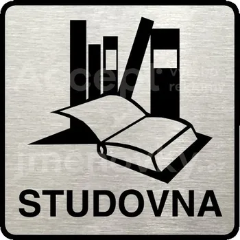Informační tabulka Stříbrný piktogram "studovna" s černým textem a rámečkem -