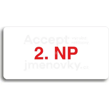 Informační tabulka Bílý piktogram "2. NP" s červeným textem bez rámečku -