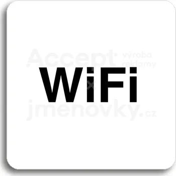 Informační tabulka Bílý piktogram "WiFi" s černým textem bez rámečku&nbsp;-