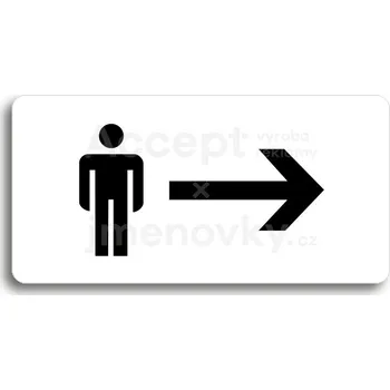 Informační tabulka Bílý piktogram "WC MUŽI VPRAVO" s černým textem bez rámečku&nbsp;-