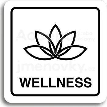 Informační tabulka Bílý piktogram "wellness II" s černým textem a rámečkem&nbsp;-