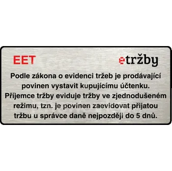 Informační tabulka Stříbrný&nbsp;piktogram "EET - zjednodušený režim" s červeným textem a rámečkem&nbsp;-