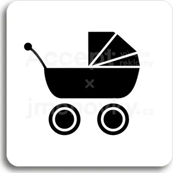 Informační tabulka Bílý piktogram "kočárkovna" s černým textem bez rámečku&nbsp;-