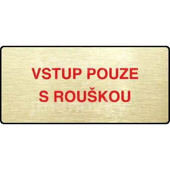 Informační tabulka Zlatý&nbsp;piktogram "VSTUP POUZE S ROUŠKOU" s červeným textem a rámečkem&nbsp;-