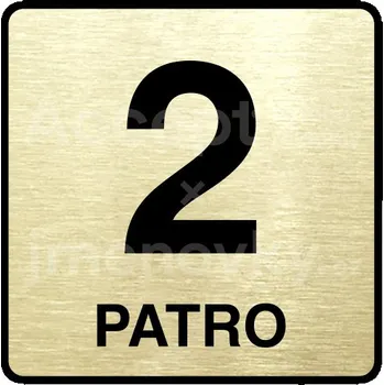Informační tabulka Zlatý piktogram "2 patro" s černým textem a rámečkem - 80 x 80 mm