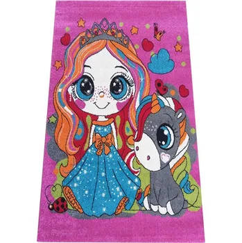 Koberec Dětský kusový koberec Princezna a jednorožec Zvířatka 1cm až 1,9cm MONDO 30/30/120 120x170 Růžová