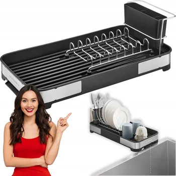 Odkapávač na nádobí MALÝ ČERNÝ ODKAPÁVAČ NA NÁDOBÍ DO MALÝCH KUCHYNÍ OCELOVÝ 44cm KOMPAKTNÍ