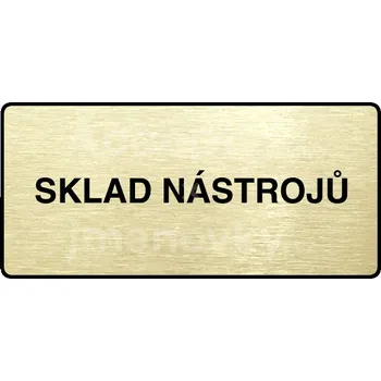 Značení Zlatý piktogram "SKLAD NÁSTROJŮ" s černým textem a rámečkem -