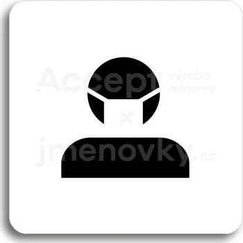 Informační tabulka Bílý piktogram "rouška III" s černým textem bez rámečku - 80 x 80 mm