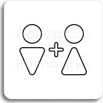 Informační tabulka Bílý piktogram "WC muži, ženy VI" s černým textem bez rámečku&nbsp;-