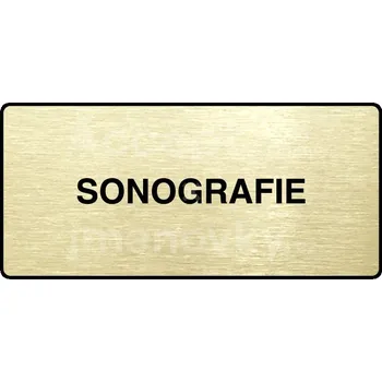 Informační tabulka Zlatý piktogram "SONOGRAFIE" s černým&nbsp;textem a rámečkem&nbsp;-