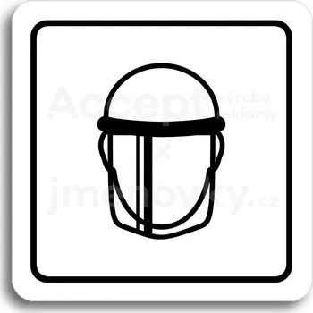 Informační tabulka Bílý piktogram "ochranný štít V" s černým textem a rámečkem&nbsp;-