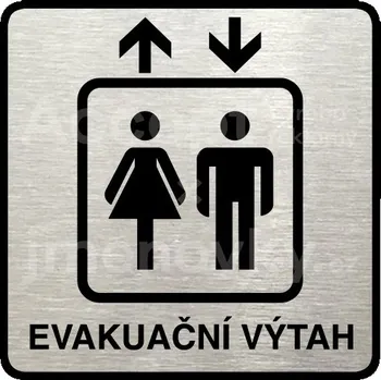 Informační tabulka Stříbrný piktogram "evakuační výtah" s černým textem a rámečkem - 80 x 80 mm