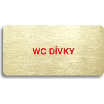 Informační tabulka Zlatý&nbsp;piktogram "WC DÍVKY" s červeným textem bez rámečku&nbsp;-