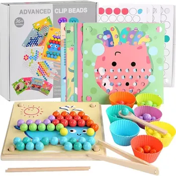 Dřevěná hračka Majlo Toys vkládačka pro děti 3v1 Clip Beads