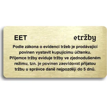 Značení Zlatý piktogram "EET - zjednodušený režim" s černým&nbsp;textem bez rámečku&nbsp;-