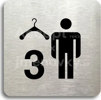Informační tabulka Stříbrný piktogram "šatna muži 3" s černým textem bez rámečku - 80 x 80 mm