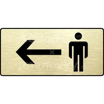 Informační tabulka Zlatý piktogram "WC MUŽI VLEVO" s černým&nbsp;textem a rámečkem&nbsp;-