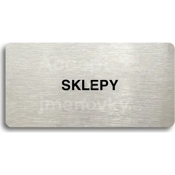 Značení Stříbrný piktogram "SKLEPY" s černým textem bez rámečku -