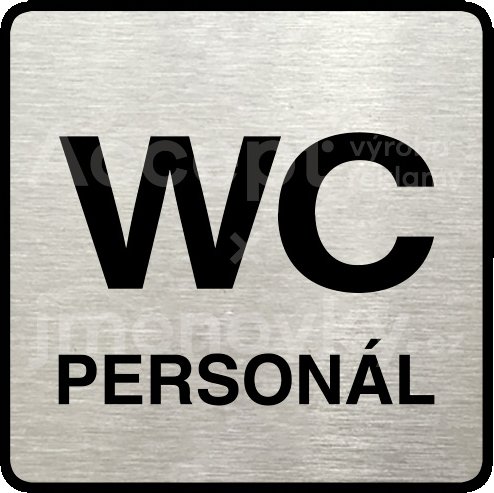 Stříbrný piktogram "WC personál" s černým textem a rámečkem -