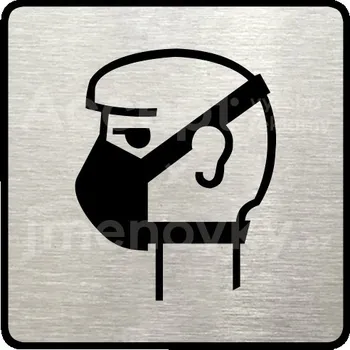 Informační tabulka Stříbrný piktogram "rouška II" s černým&nbsp;textem a rámečkem&nbsp;-