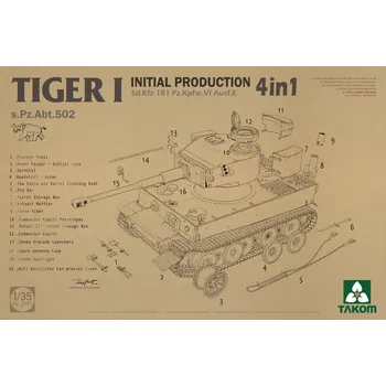 Plastikový model Takom 1/35 Tiger I Initial Production 4 in 1 s.Pz.Abt.502