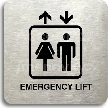 Informační tabulka Stříbrný piktogram "emergency lift" s černým&nbsp;textem bez rámečku -