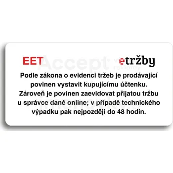 Informační tabulka Bílý piktogram "EET - běžný režim" s červeným textem bez rámečku&nbsp;-