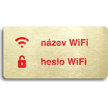 Informační tabulka Zlatý piktogram "WiFi" s červeným textem bez rámečku -