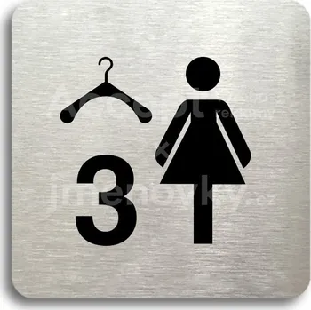 Značení Stříbrný piktogram "šatna ženy 3" s černým textem bez rámečku -