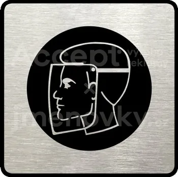 Informační tabulka Stříbrný piktogram "ochranný štít" s černým textem a rámečkem -