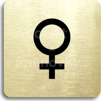 Informační tabulka Zlatý piktogram "WC ženy IV" s černým textem bez rámečku -