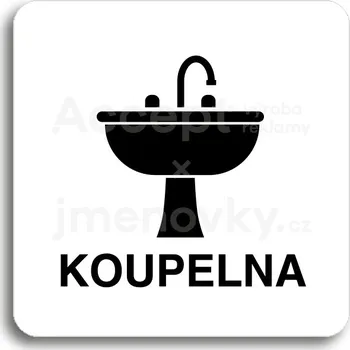 Informační tabulka Bílý piktogram "koupelna IV" s černým textem bez rámečku&nbsp;-