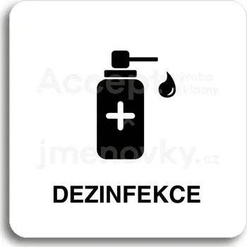 Informační tabulka Bílý piktogram "dezinfekce V" s černým textem bez rámečku&nbsp;-
