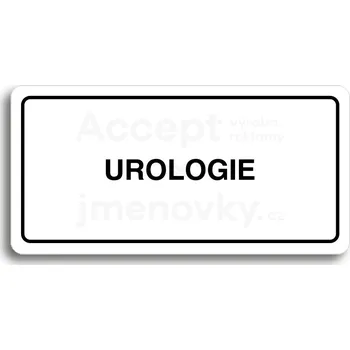 Informační tabulka Bílý piktogram "UROLOGIE" s černým textem a rámečkem -