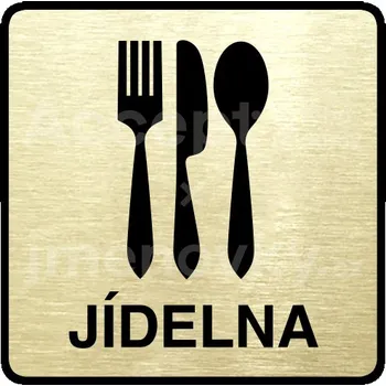 Informační tabulka Zlatý piktogram "jídelna" s černým&nbsp;textem a rámečkem&nbsp;-