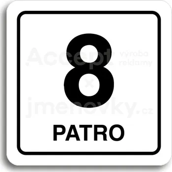 Značení Bílý piktogram "8 patro" s černým textem a rámečkem&nbsp;-