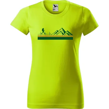 Dámské oblečení DOBRÝ TRIKO Dámské tričko s potiskem Tep horská túra Barva: Limetková, Velikost: XS