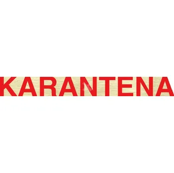 Informační tabulka Zlatý&nbsp;piktogram "KARANTÉNA" s červeným textem bez rámečku&nbsp;-