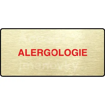 Informační tabulka Zlatý piktogram "ALERGOLOGIE" s červeným textem a rámečkem -