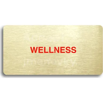Informační tabulka Zlatý&nbsp;piktogram "WELLNESS" s červeným textem bez rámečku&nbsp;-