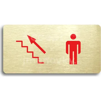 Informační tabulka Zlatý&nbsp;piktogram "WC MUŽI VLEVO NAHORU" s červeným textem bez rámečku&nbsp;-