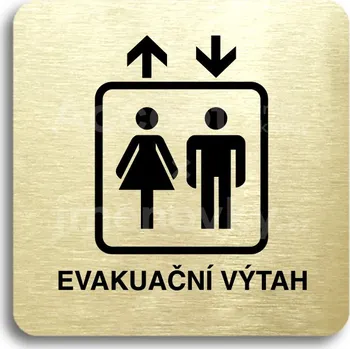 Informační tabulka Zlatý piktogram "evakuační výtah" s černým textem bez rámečku -